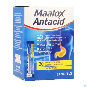 Maalox antacid lemon 230mg/400mg susp or. 20x4,3ml