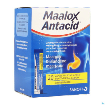 Maalox antacid lemon 230mg/400mg susp or. 20x4,3ml