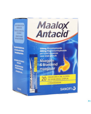 Maalox antacid lemon 230mg/400mg susp or. 20x4,3ml