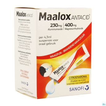 Maalox antacid lemon 230mg/400mg susp or. 20x4,3ml