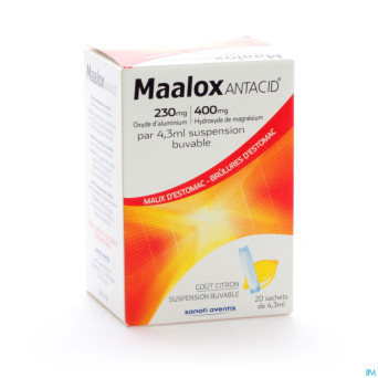 Maalox antacid lemon 230mg/400mg susp or. 20x4,3ml