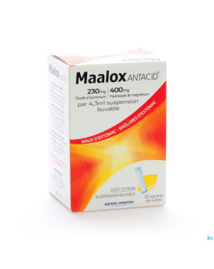 Maalox antacid lemon 230mg/400mg susp or. 20x4,3ml