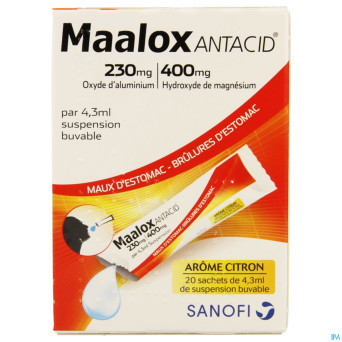 Maalox antacid lemon 230mg/400mg susp or. 20x4,3ml