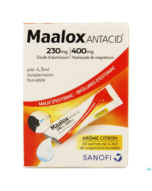 Maalox antacid lemon 230mg/400mg susp or. 20x4,3ml