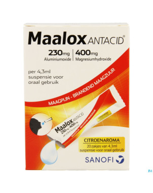 Maalox antacid lemon 230mg/400mg susp or. 20x4,3ml