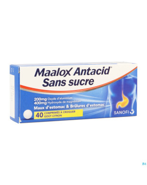 Maalox antacid ss lemon 200/400mg comp croq 40 bl.