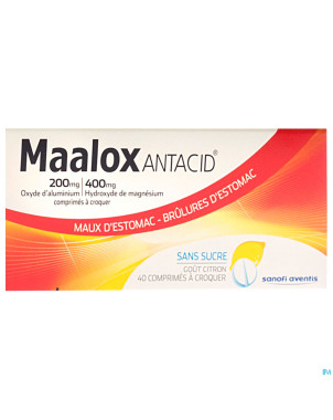 Maalox antacid ss lemon 200/400mg comp croq 40 bl.
