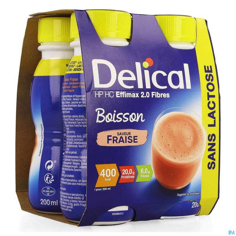 Delical effimax 2.0 fibres fraise    4x200ml