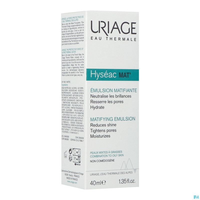 Uriage hyseac mat gel creme tube 40ml