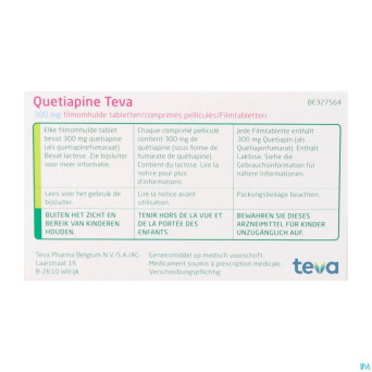 Quetiapine teva 300 mg comp pell 100