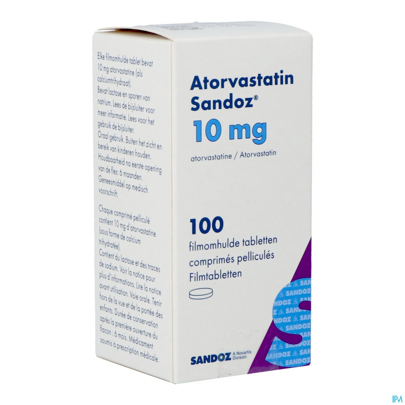 Atorvastatin 10mg sandoz comp pell 100 fl hdpe