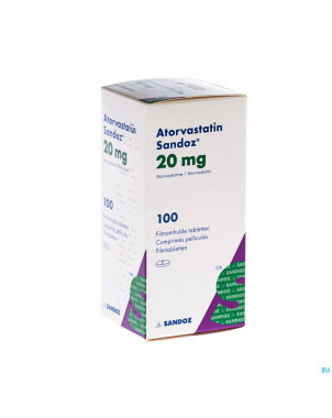 Atorvastatin 20mg sandoz comp pell 100 fl hdpe