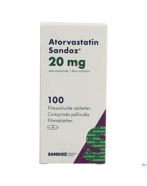 Atorvastatin 20mg sandoz comp pell 100 fl hdpe