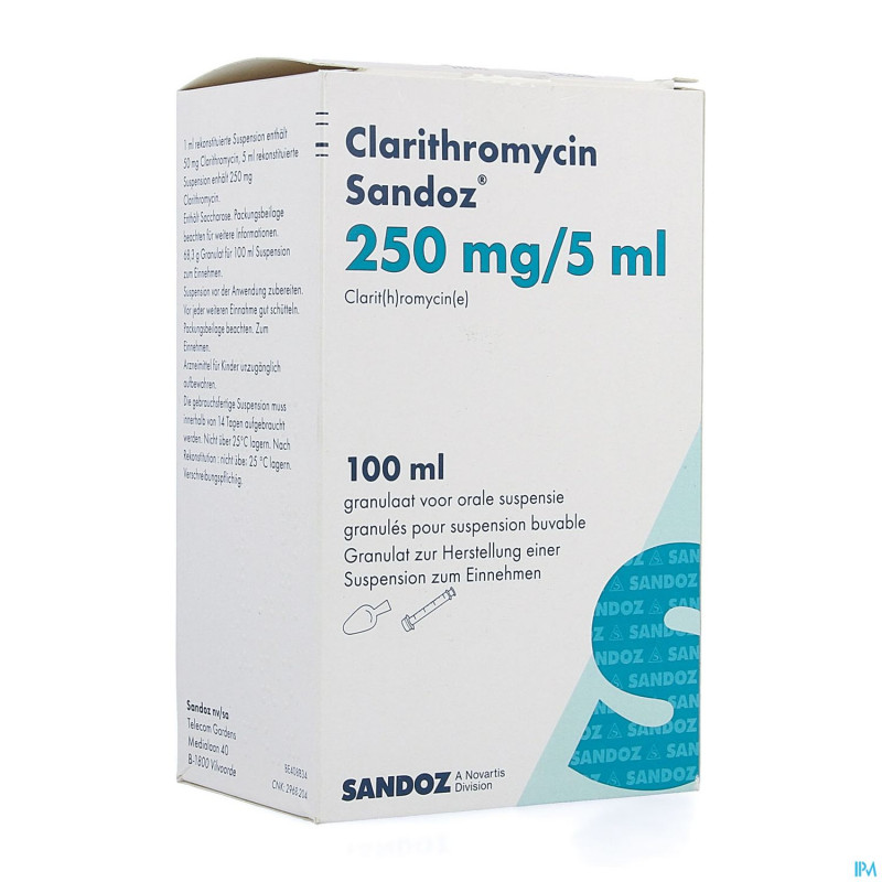 Clarithromycin sandoz gran susp or 100ml 250mg/5ml