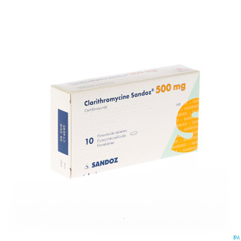 Clarithromycine sandoz 500 mg comp pell 10
