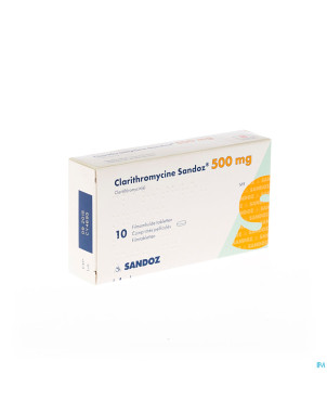 Clarithromycine sandoz 500 mg comp pell 10