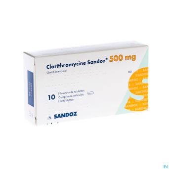 Clarithromycine sandoz 500 mg comp pell 10
