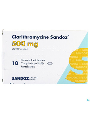 Clarithromycine sandoz 500 mg comp pell 10