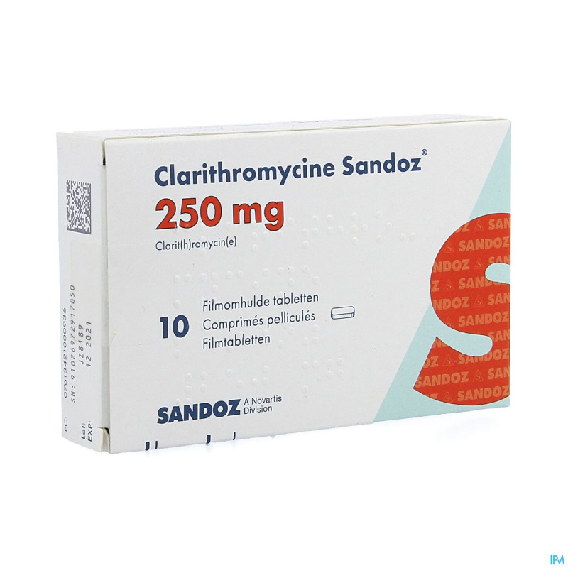 Clarithromycine sandoz 250 mg comp pell 10
