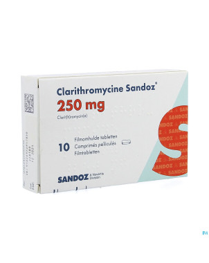Clarithromycine sandoz 250 mg comp pell 10