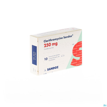 Clarithromycine sandoz 250 mg comp pell 10