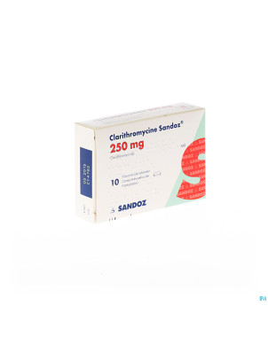 Clarithromycine sandoz 250 mg comp pell 10