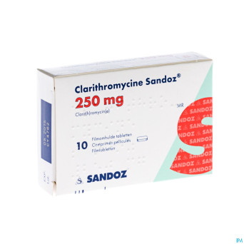 Clarithromycine sandoz 250 mg comp pell 10