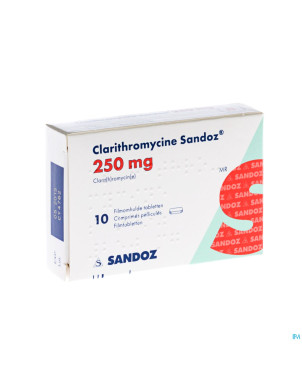 Clarithromycine sandoz 250 mg comp pell 10