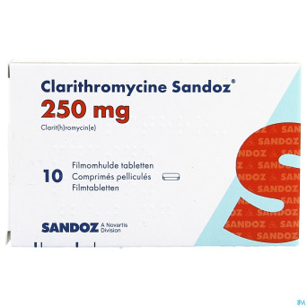 Clarithromycine sandoz 250 mg comp pell 10