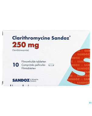 Clarithromycine sandoz 250 mg comp pell 10