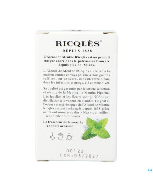 Ricqles alcool de menthe fl 3cl