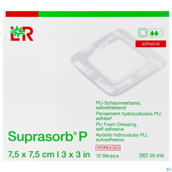 Suprasorb p mousse pu adh wcl  7,5x 7,5cm 10 20416