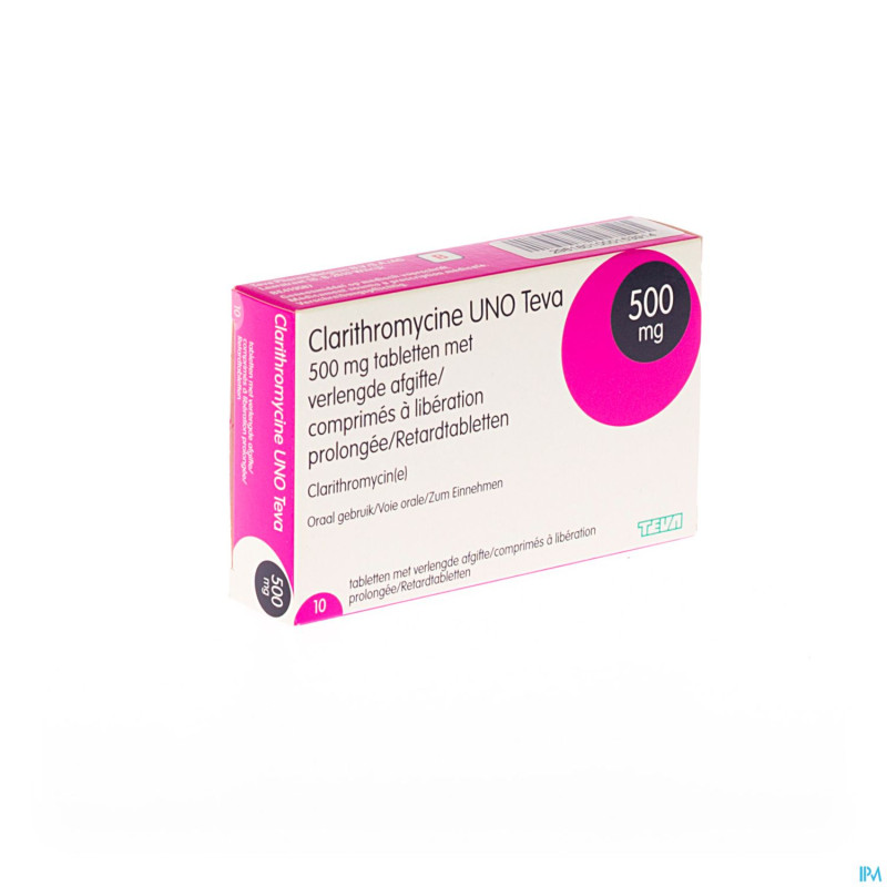 Clarithromycine uno teva comp liber prol 10x500mg