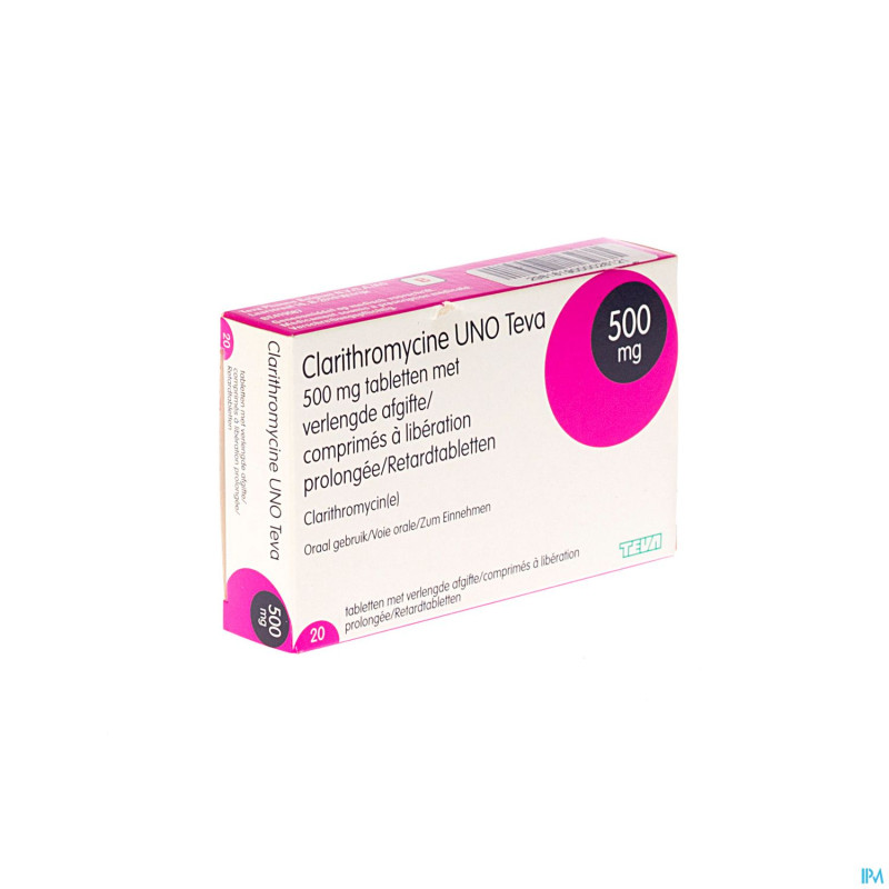 Clarithromycine uno teva comp liber prol 20x500mg
