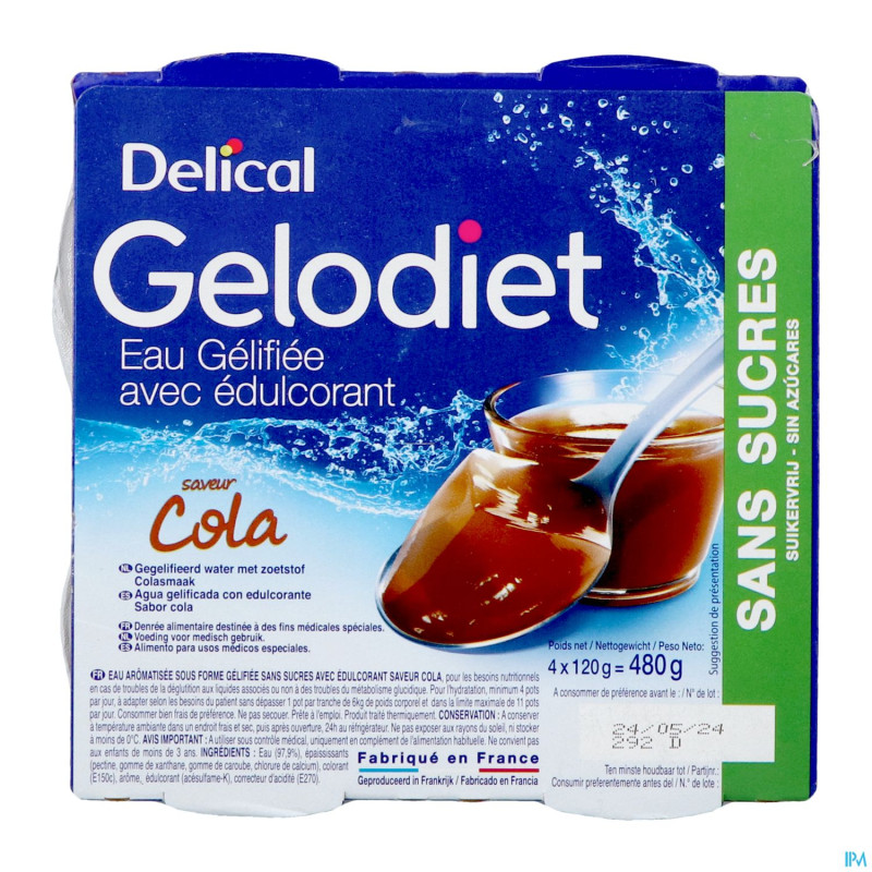 Gelodiet eau gel. edulcorant cola pot 4x120g
