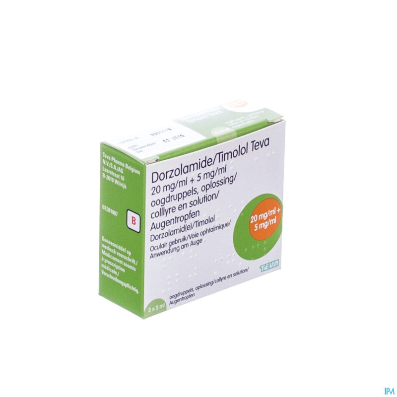 Dorzolamide/timolol teva 20mg/5mg collyr sol 3x5ml