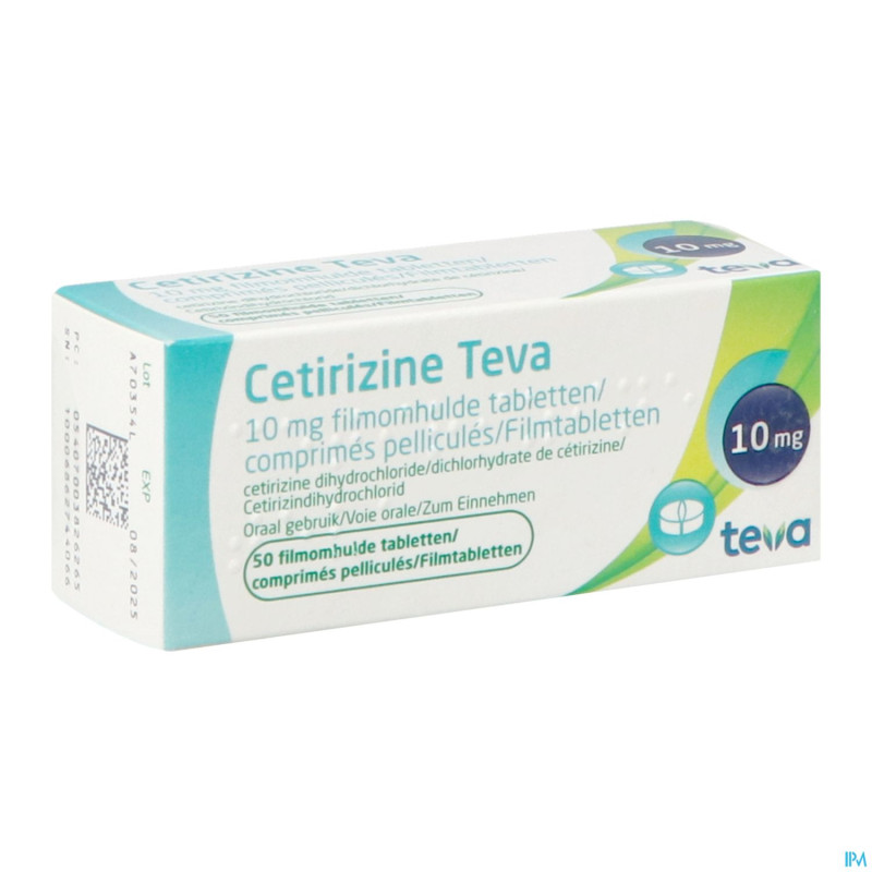 Cetirizine teva 10 mg comp pell  50
