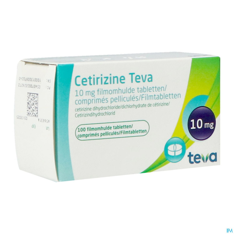 Cetirizine teva 10 mg comp pell 100