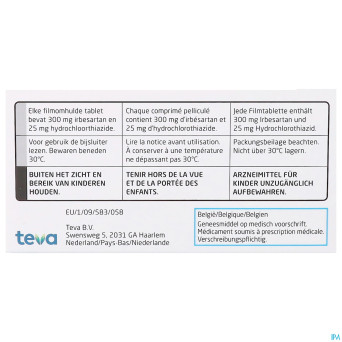 Irbesartan hct teva 300 mg/25,0 mg comp pell 98