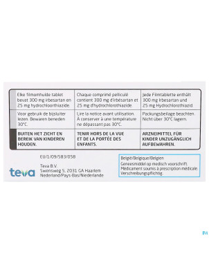 Irbesartan hct teva 300 mg/25,0 mg comp pell 98
