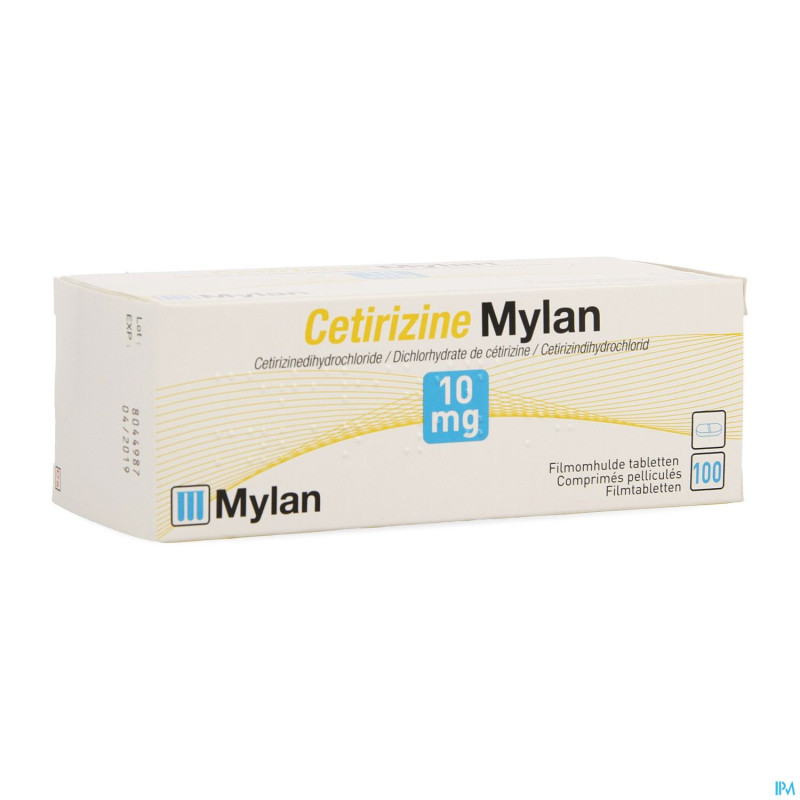 Cetirizine mylan 10 mg comp pell 100 x 10 mg