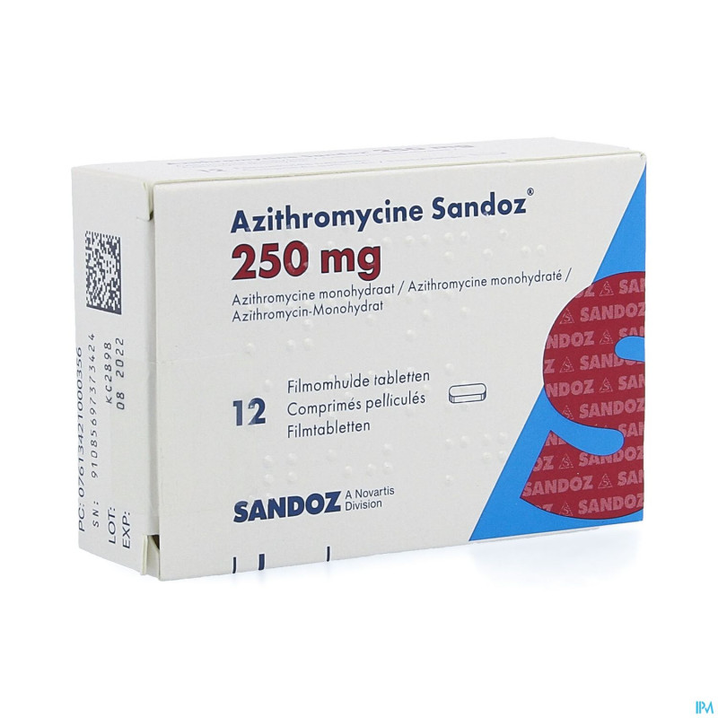 Azithromycine 250 mg sandoz comp pell 12x250 mg