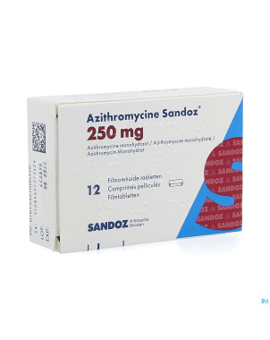 Azithromycine 250 mg sandoz comp pell 12x250 mg