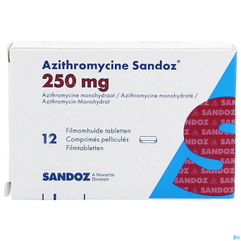 Azithromycine 250 mg sandoz comp pell 12x250 mg