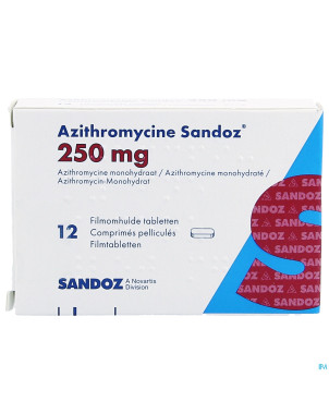 Azithromycine 250 mg sandoz comp pell 12x250 mg