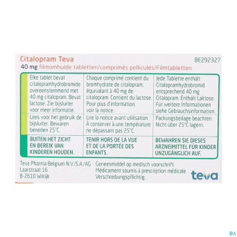 Citalopram teva 40 mg comp pell 100 x 40 mg