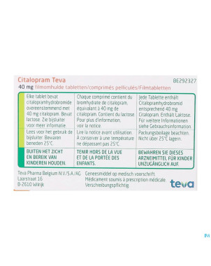 Citalopram teva 40 mg comp pell 100 x 40 mg