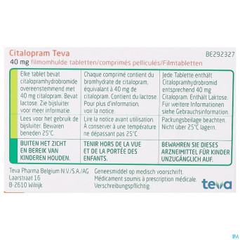 Citalopram teva 40 mg comp pell 100 x 40 mg