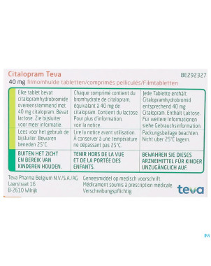 Citalopram teva 40 mg comp pell 100 x 40 mg