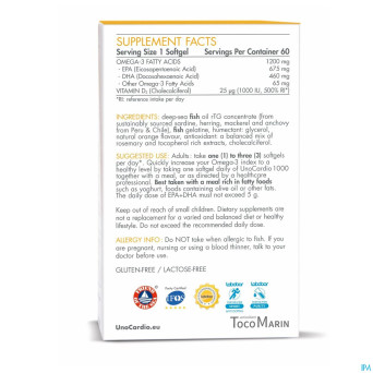 Unocardio 1000 + vit d 1000 softgels 60